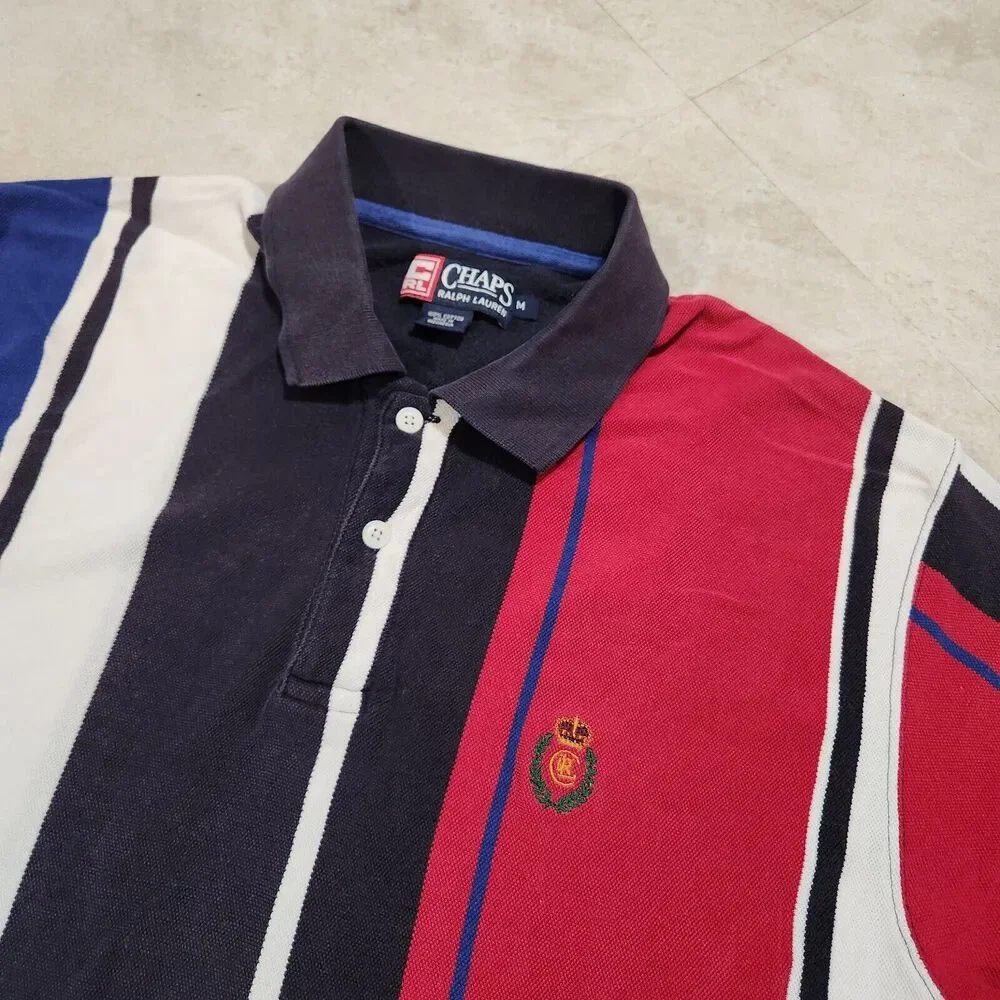 VTG 90s Chaps Ralph Lauren Polo Mens M Medium Colorblock‎ Stripe T Shirt 1990s
